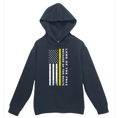 Thin Yellow Line Land Of The Free Because Of The Brave Gift Urban Pullover Hoodie