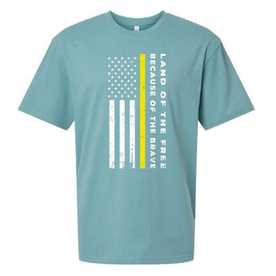 Thin Yellow Line Land Of The Free Because Of The Brave Gift Sueded Cloud Jersey T-Shirt