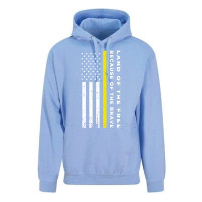 Thin Yellow Line Land Of The Free Because Of The Brave Gift Unisex Surf Hoodie