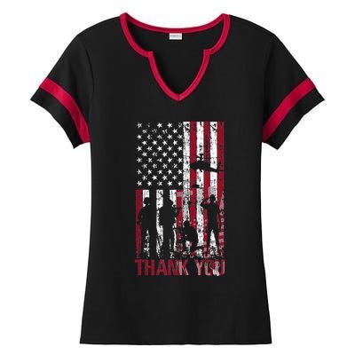 Thank You Memorial Day Meaningful Gift Military Flag Distressed Funny Gift Ladies Halftime Notch Neck Tee