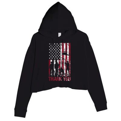 Thank You Memorial Day Meaningful Gift Military Flag Distressed Funny Gift Crop Fleece Hoodie