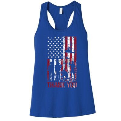 Thank You Memorial Day Meaningful Gift Military Flag Distressed Funny Gift Women's Racerback Tank