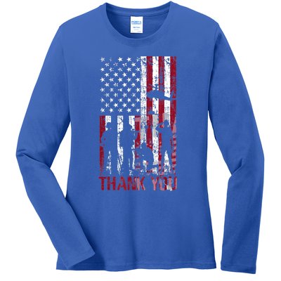 Thank You Memorial Day Meaningful Gift Military Flag Distressed Funny Gift Ladies Long Sleeve Shirt