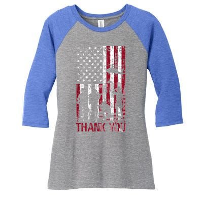 Thank You Memorial Day Meaningful Gift Military Flag Distressed Funny Gift Women's Tri-Blend 3/4-Sleeve Raglan Shirt