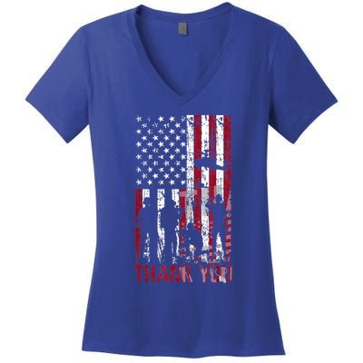 Thank You Memorial Day Meaningful Gift Military Flag Distressed Funny Gift Women's V-Neck T-Shirt