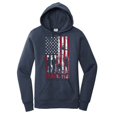 Thank You Memorial Day Meaningful Gift Military Flag Distressed Funny Gift Women's Pullover Hoodie