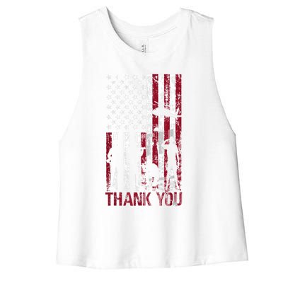 Thank You Memorial Day Meaningful Gift Military Flag Distressed Funny Gift Women's Racerback Cropped Tank