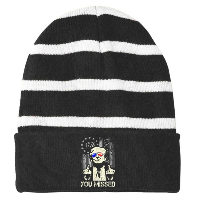 Trump You Missed Me Bitch Trump Shot Trump Supporters Striped Beanie with Solid Band