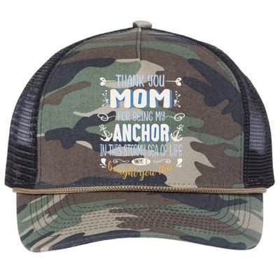 Thank You Mom For Being My Anchor Funny Mom For Mothers Day Funny Gift Retro Rope Trucker Hat Cap