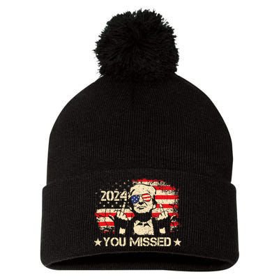 Trump You Missed Funny Trump 2024 Design Pom Pom 12in Knit Beanie