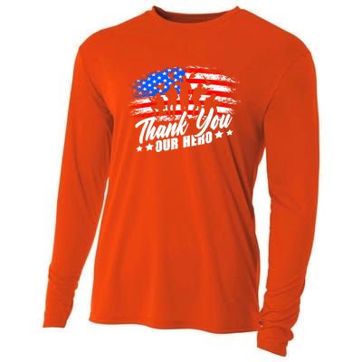 Thank You Military American Flag Soldier Memorial Veteran Meaningful Gift Cooling Performance Long Sleeve Crew