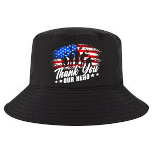 Thank You Military American Flag Soldier Memorial Veteran Meaningful Gift Cool Comfort Performance Bucket Hat