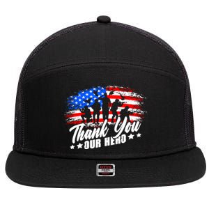 Thank You Military American Flag Soldier Memorial Veteran Meaningful Gift 7 Panel Mesh Trucker Snapback Hat