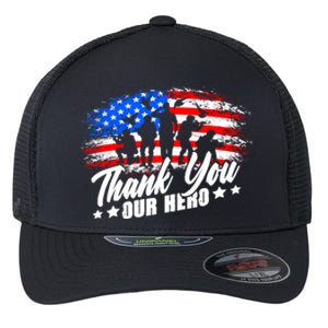 Thank You Military American Flag Soldier Memorial Veteran Meaningful Gift Flexfit Unipanel Trucker Cap