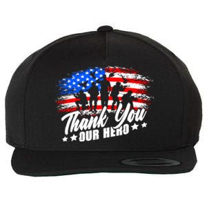 Thank You Military American Flag Soldier Memorial Veteran Meaningful Gift Wool Snapback Cap