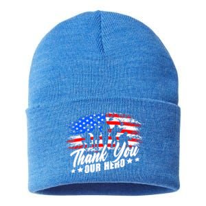 Thank You Military American Flag Soldier Memorial Veteran Meaningful Gift Sustainable Knit Beanie