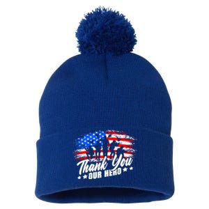 Thank You Military American Flag Soldier Memorial Veteran Meaningful Gift Pom Pom 12in Knit Beanie