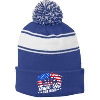 Thank You Military American Flag Soldier Memorial Veteran Meaningful Gift Stripe Pom Pom Beanie