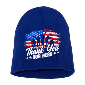 Thank You Military American Flag Soldier Memorial Veteran Meaningful Gift Short Acrylic Beanie