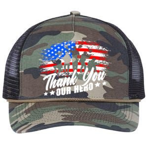 Thank You Military American Flag Soldier Memorial Veteran Meaningful Gift Retro Rope Trucker Hat Cap