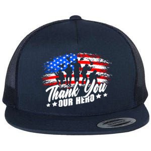 Thank You Military American Flag Soldier Memorial Veteran Meaningful Gift Flat Bill Trucker Hat