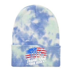 Thank You Military American Flag Soldier Memorial Veteran Meaningful Gift Tie Dye 12in Knit Beanie