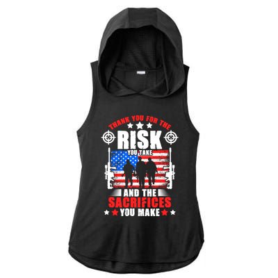 Thank You Military American Flag Soldier Memorial Veteran Cool Gift Ladies PosiCharge Tri-Blend Wicking Draft Hoodie Tank