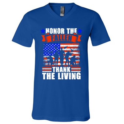 Thank You Military American Flag Soldier Veteran Memorial Cute Gift V-Neck T-Shirt