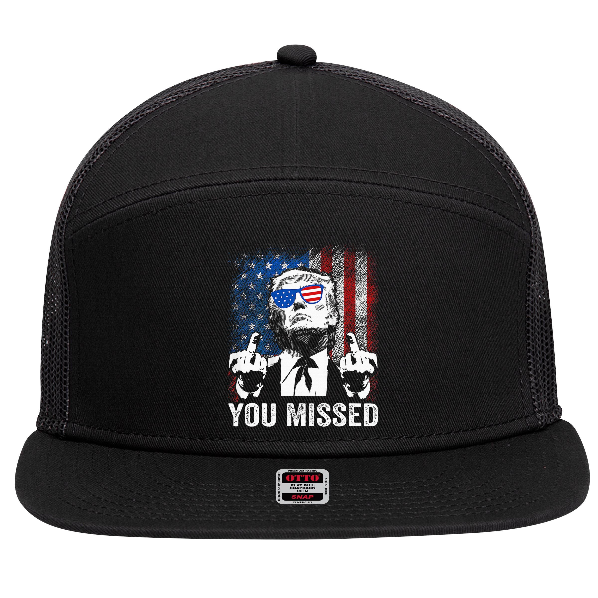 Trump You Missed Funny Trump Pro 2024 7 Panel Mesh Trucker Snapback Hat