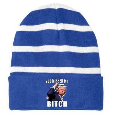 Trump You Missed Me Bitch Striped Beanie with Solid Band