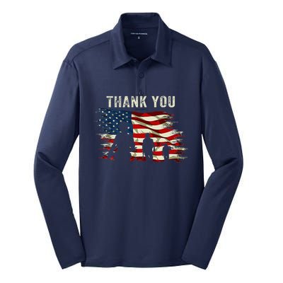 Thank You Military Boot Memorial Day Silk Touch Performance Long Sleeve Polo