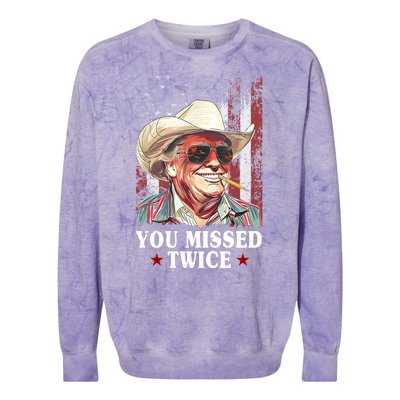 Trump You Missed Twice Western Cowboy Colorblast Crewneck Sweatshirt