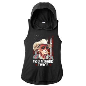 Trump You Missed Twice Western Cowboy Ladies PosiCharge Tri-Blend Wicking Draft Hoodie Tank