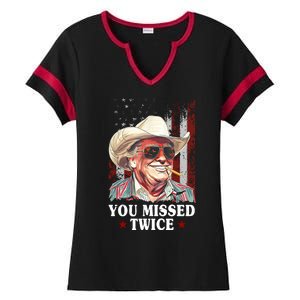 Trump You Missed Twice Western Cowboy Ladies Halftime Notch Neck Tee