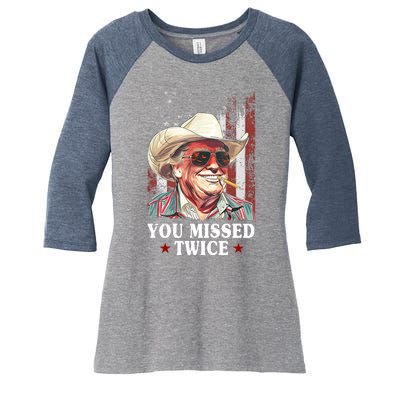 Trump You Missed Twice Western Cowboy Women's Tri-Blend 3/4-Sleeve Raglan Shirt