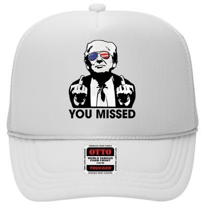 Trump You Missed Funny Trump 2024 Funny Trump You Missed High Crown Mesh Back Trucker Hat