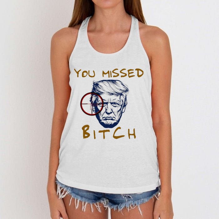 Trump You Missed Bitch Trump Shootting Target Women's Knotted Racerback Tank