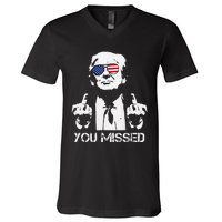 Trump You Missed Middle Finger 24 Vote Trump V-Neck T-Shirt