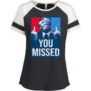 Trump You Missed Shooting Assassination Attempt Middle Finger Usa Patrioti Enza Ladies Jersey Colorblock Tee