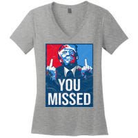 Trump You Missed Shooting Assassination Attempt Middle Finger Usa Patrioti Women's V-Neck T-Shirt