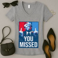 Trump You Missed Shooting Assassination Attempt Middle Finger Usa Patrioti Women's V-Neck T-Shirt