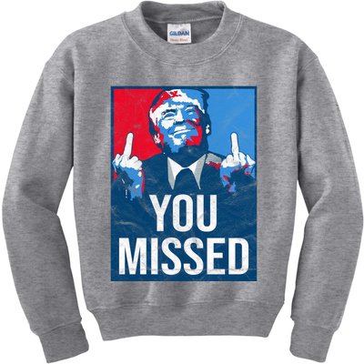 Trump You Missed Shooting Assassination Attempt Middle Finger Usa Patrioti Kids Sweatshirt