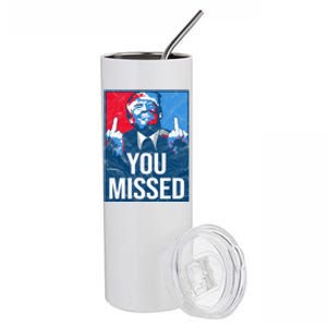 Trump You Missed Shooting Assassination Attempt Middle Finger Usa Patrioti Stainless Steel Tumbler