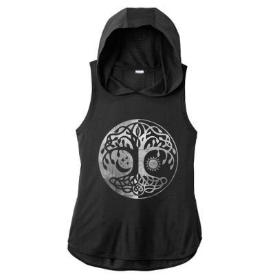 Tree Yggdrasil Of Life Viking Norway Runes Symbol Norse Rune Ladies PosiCharge Tri-Blend Wicking Draft Hoodie Tank