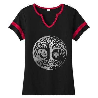 Tree Yggdrasil Of Life Viking Norway Runes Symbol Norse Rune Ladies Halftime Notch Neck Tee