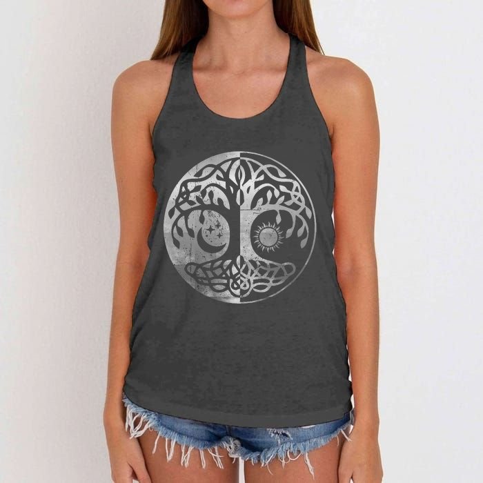 Tree Yggdrasil Of Life Viking Norway Runes Symbol Norse Rune Women's Knotted Racerback Tank