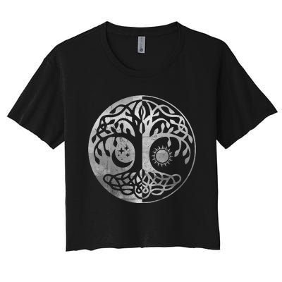 Tree Yggdrasil Of Life Viking Norway Runes Symbol Norse Rune Women's Crop Top Tee