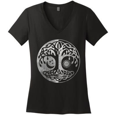 Tree Yggdrasil Of Life Viking Norway Runes Symbol Norse Rune Women's V-Neck T-Shirt