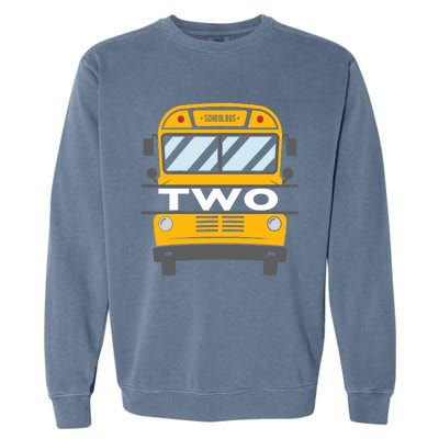 Two(2) Year Old 2nd Birthday School Bus Theme Party Garment-Dyed Sweatshirt