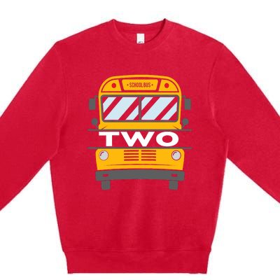 Two(2) Year Old 2nd Birthday School Bus Theme Party Premium Crewneck Sweatshirt